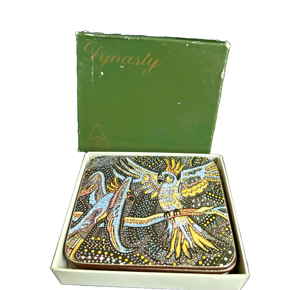 Vintage Australian Parakeets Coasters Set of 6 In Original Box Australian Art